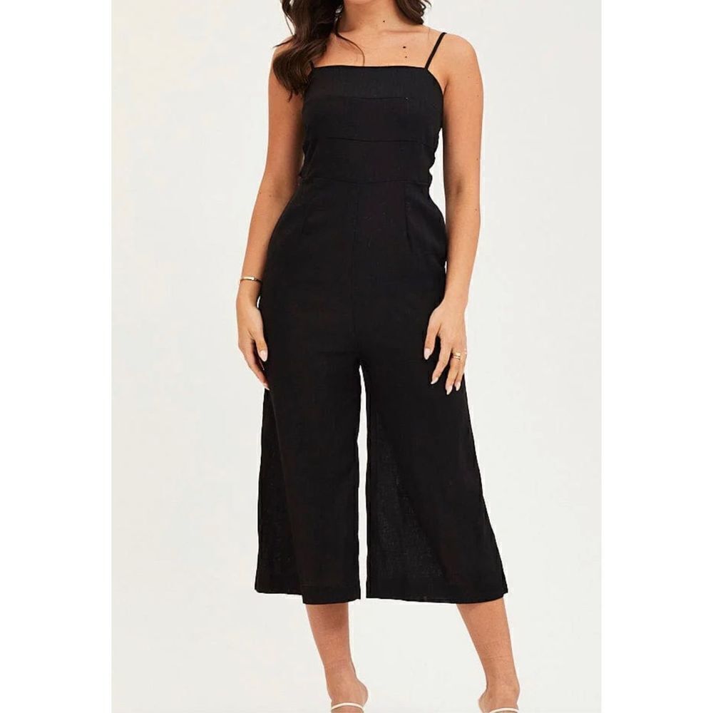 Missguided Black Sleeveless Tie Back wide leg cropped Jumpsuit Size 10